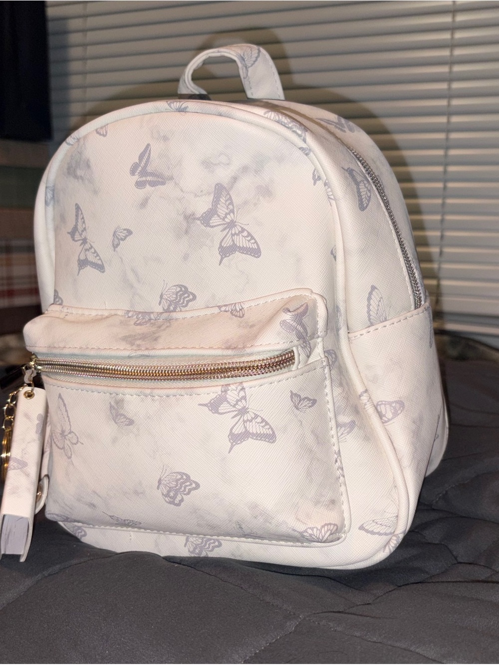 White Butterfly Print Mini Backpack w mini notebook